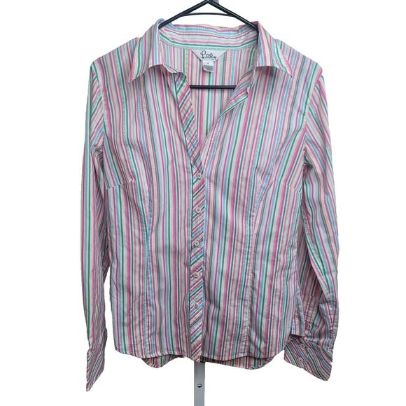 Vintage Lilly Pulitzer Striped V-Neck Button-Up Blouse Long Sleeve Size 8 - Picture 2 of 12
